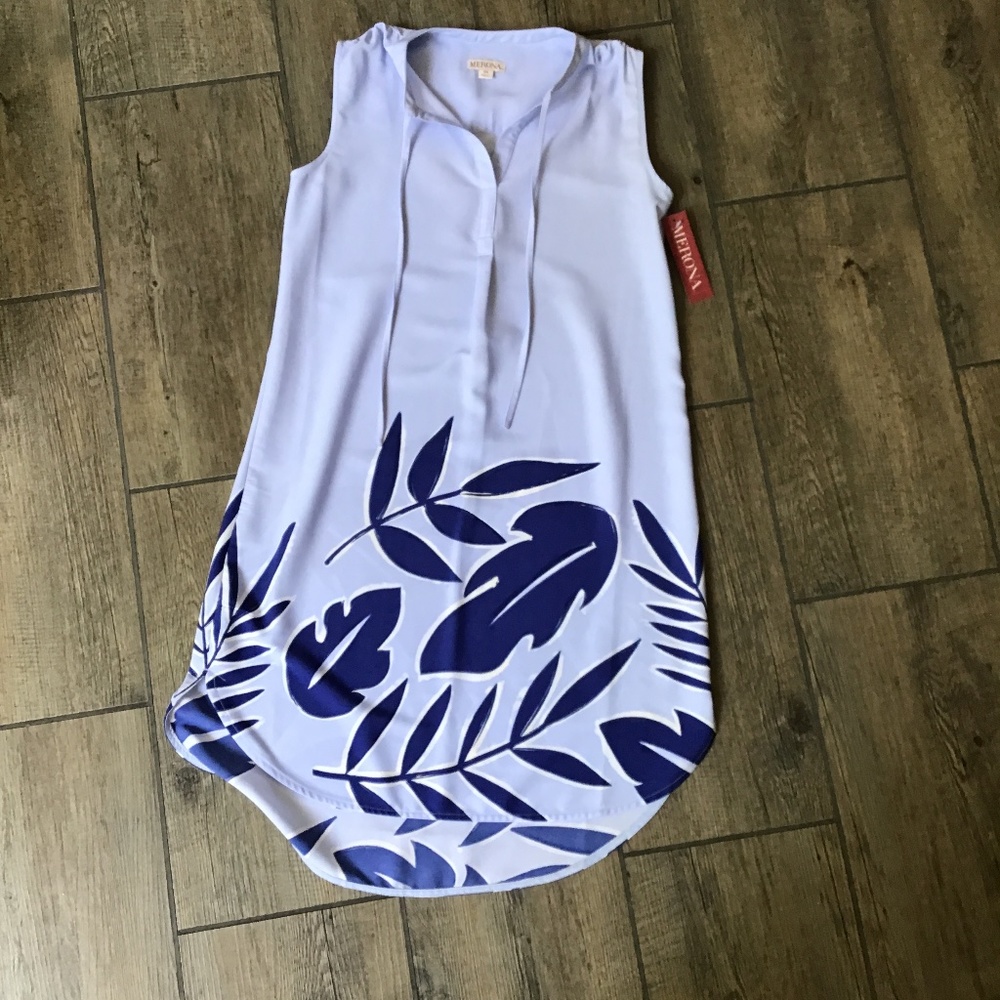Merona xs blue leaf print dress